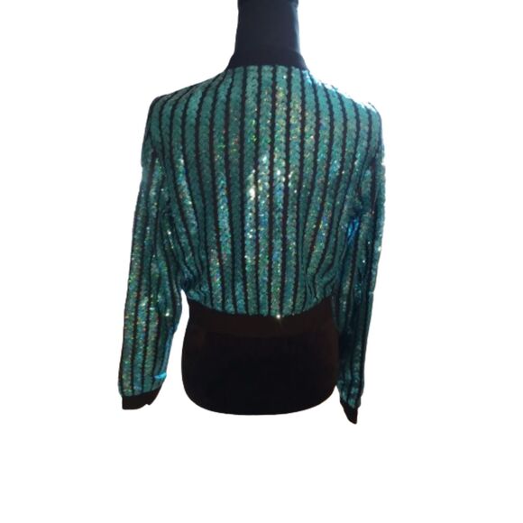Allegra K Women's Size Small Green Sequin Zipper Up Jacket -NWT - Picture 2 of 7